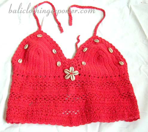 Sea shell design apparel, unique casual wear, crochet leisure clothing, resort fashions, ladies embroidered tops, beach halter top  